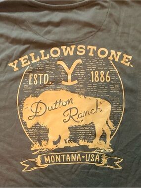 Two Yellowstone Long Sleeve Graphic Tees - Olive Green & Blue XXL
